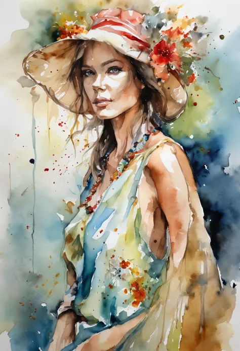 a painting of a woman in a colorful dress, a gouache by carne griffiths, pinterest, figurative art, mixed media, watercolor, fem...