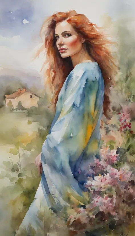 masterpiece, best quality, spring outfit, colorful hair,  en plein air,cloud ,upper body,